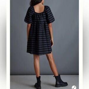 Anthropologie Women Sz XS Marla Flounced Puff Sleeve Mini Black Babydoll Dress‎